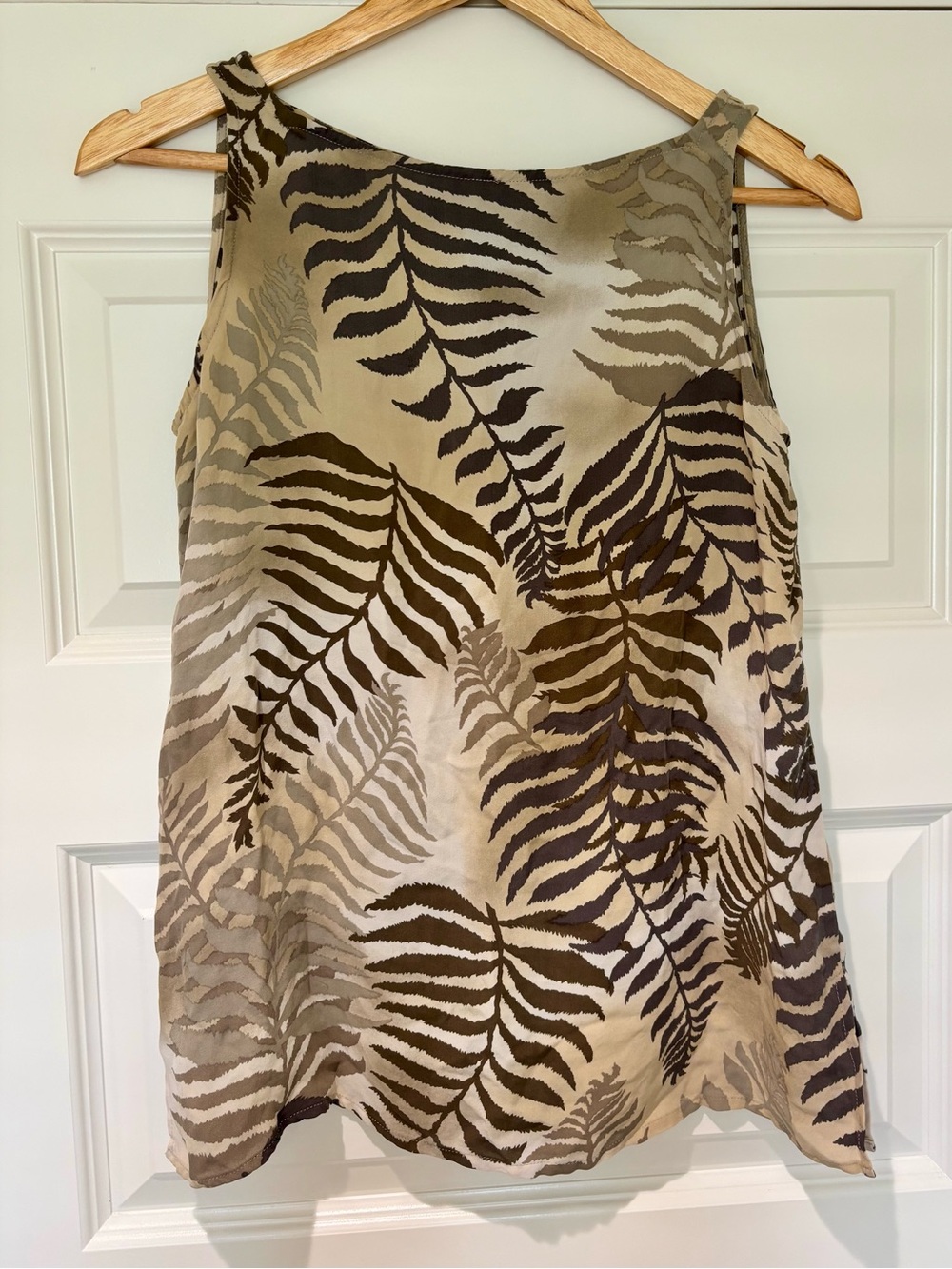 100% Silk Sz S Vintage Diane Gilman Boat Neck Top Green Botanical Fern Print - Picture 2 of 8